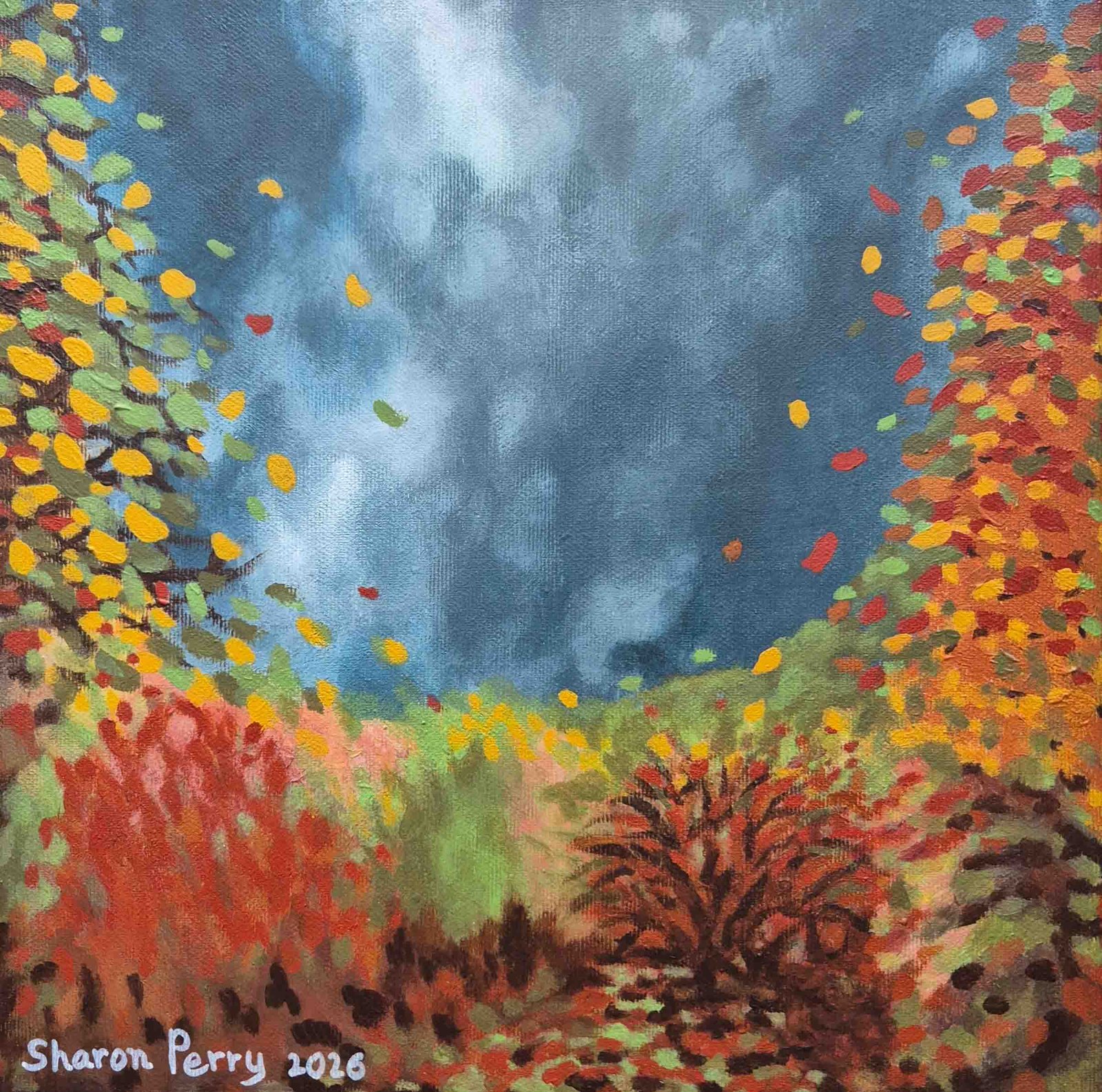 'Autumn' nature and landscape painting by Sharon - 30x30cm acrylic on canvas