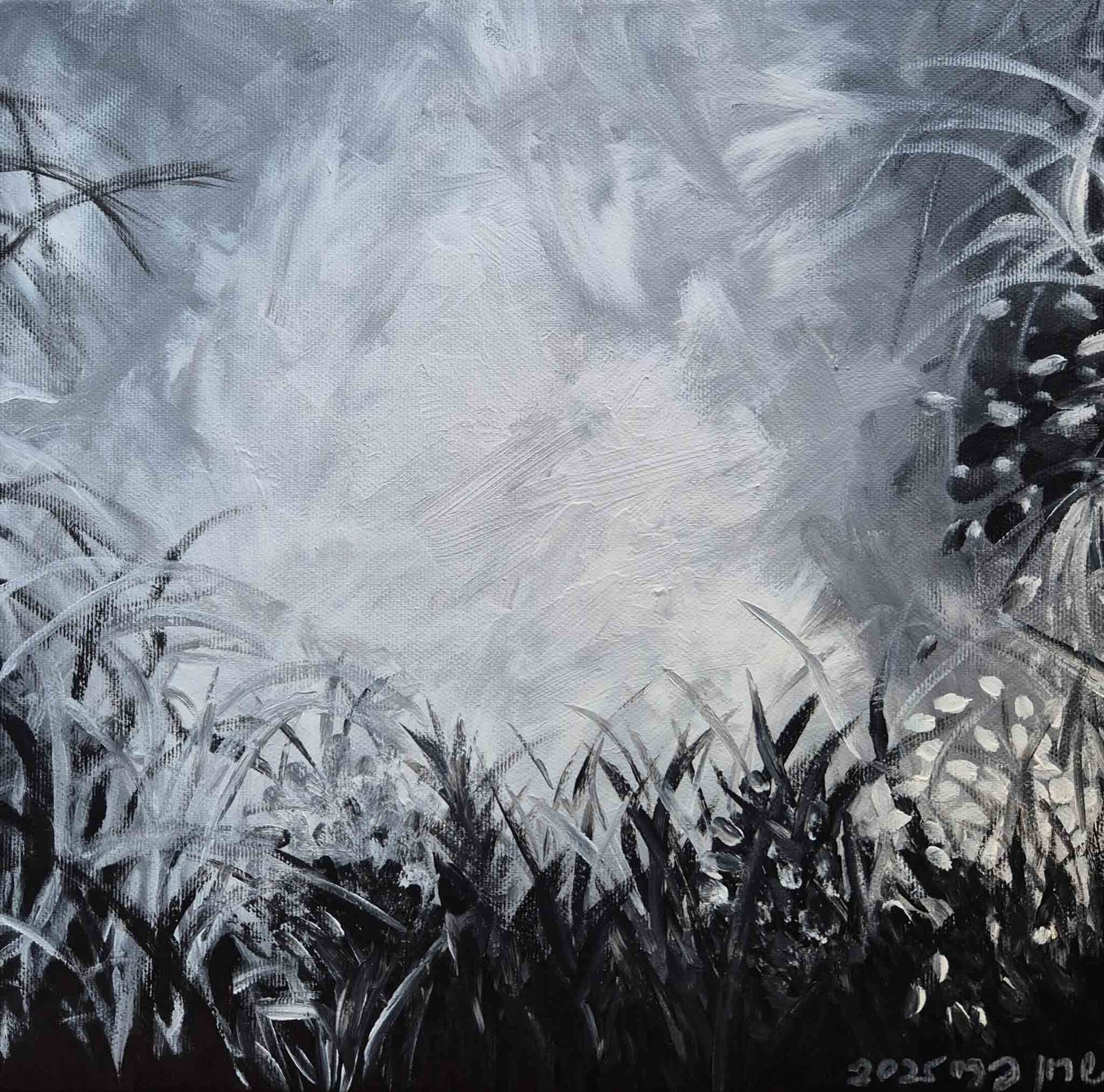 'Black and White Scenery' nature and landscape painting by Sharon - 30x30cm acrylic on canvas