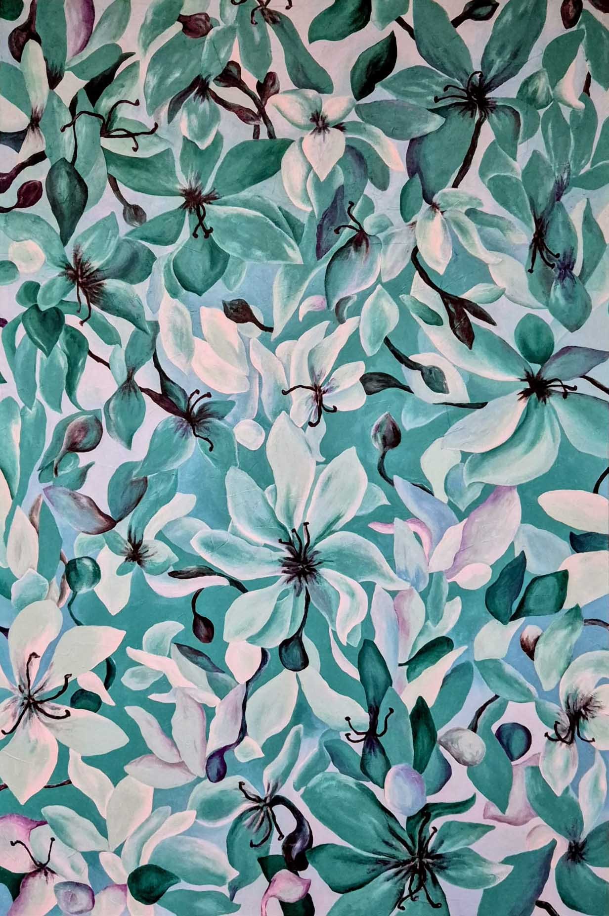 'Living in Flowers' flowers painting by Sharon - 100x150cm acrylic on canvas