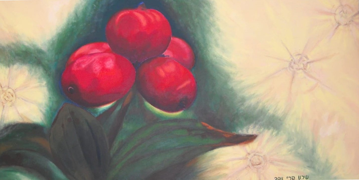 'Red Fruits' nature and landscape painting by Sharon - 140x80cm acrylic on canvas