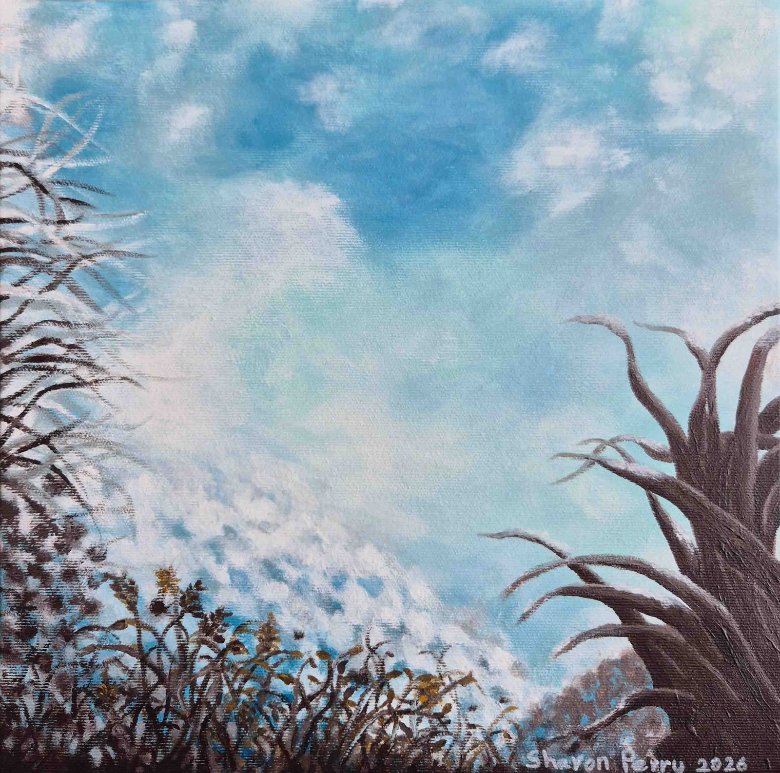 'Winter' nature and landscape painting by Sharon - 30x30cm acrylic on canvas